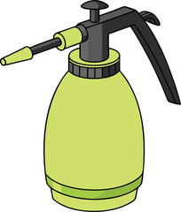 Bright green spray bottle, black nozzle and handle, pressure sprayer, gardening tool, household cleaner,