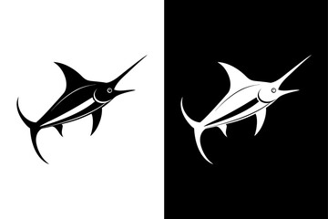 Marlin Fish Silhouette Vector Icon Black & White Background.