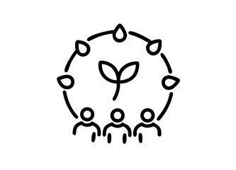 Connection Between People and Nature: A Circular Composition of Figures and Leaves Vector Icon