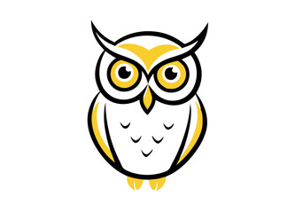 Minimalist Owl Illustration with Yellow Eyes and Feet, Black Outline Design Vector Icon