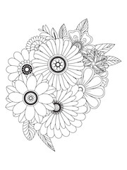 black and white floral art for coloring