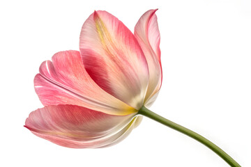 Isolated tulip, a beautiful spring flower with pink petals, isolated on white.