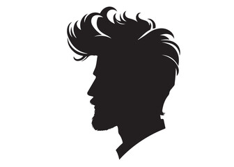 silhouette of a hairstyle logo silhouette, men hairstyle logo icon silhouette, bearded man head silhouette, black silhouette man haircut silhouette vector on white background