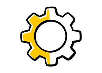 Gear Icon with Yellow and White Halves and Black Outline Vector Icon