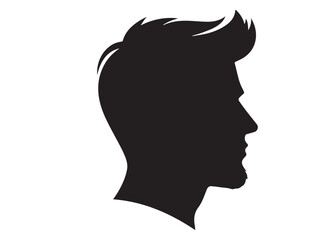 silhouette of a hairstyle logo silhouette, men hairstyle logo icon silhouette, bearded man head silhouette, black silhouette man haircut silhouette vector on white background
