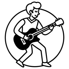 Young Man Playing Acoustic Guitar Simple Vector Illustration In Minimalist Style
