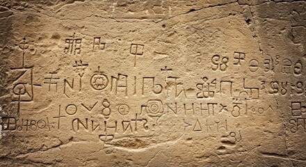 Historical Stone Wall Surface with Detailed Hand Carved Symbols and Erosion