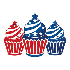 American patriotic cupcakes set isolated shilhotee vector on white background