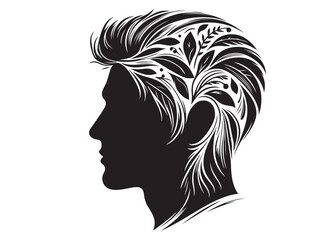 silhouette of a hairstyle logo silhouette, men hairstyle logo icon silhouette, bearded man head silhouette, black silhouette man haircut silhouette vector on white background