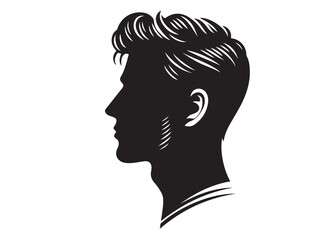 silhouette of a hairstyle logo silhouette, men hairstyle logo icon silhouette, bearded man head silhouette, black silhouette man haircut silhouette vector on white background