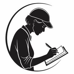 Silhouette Of Inspector Taking Notes Vector Black And White Illustration