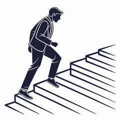 Businessman Climbing Steps Represents Success Strategy Career Growth And Challenge Achievement