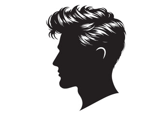 silhouette of a hairstyle logo silhouette, men hairstyle logo icon silhouette, bearded man head silhouette, black silhouette man haircut silhouette vector on white background