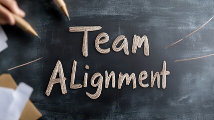 Fototapeta premium Chalkboard Displaying 'Team Alignment' Concept with Handwritten Style for Team Collaboration and Engagement during Meetings