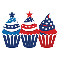American patriotic cupcakes set isolated shilhotee vector on white background
