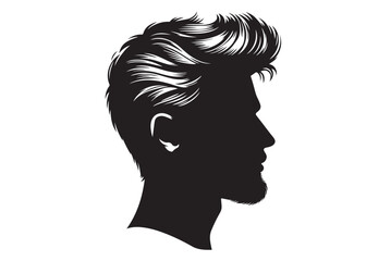 silhouette of a hairstyle logo silhouette, men hairstyle logo icon silhouette, bearded man head silhouette, black silhouette man haircut silhouette vector on white background