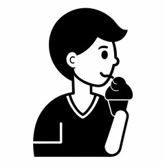 Boy Enjoying Ice Cream Cone Graphic Vector Illustration Simple Icon Design