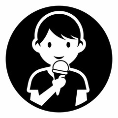 Boy Holding Ice Cream Cone In Black And White Vector Illustration Graphic