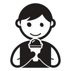 Boy With Ice Cream Icon Black And White Minimalistic Graphic Style