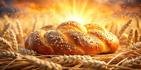 Double Exposure Challah Bread: Golden Sesame Delight -  AI Generated Photo