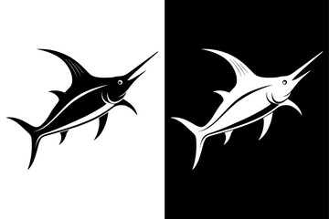 Marlin Fish Silhouette Vector Icon Black & White Background.