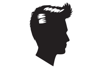 silhouette of a hairstyle logo silhouette, men hairstyle logo icon silhouette, bearded man head silhouette, black silhouette man haircut silhouette vector on white background