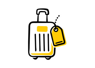 Vector Illustration of a Black and Yellow Suitcase with Handle, Tag, and Front Label