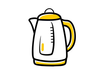 Vector Illustration of a White Electric Kettle with Yellow Accents and Water Level Indicator