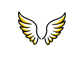 Vector Illustration of Symmetrical Wings with Yellow and White Feather Accents on a Black Outline