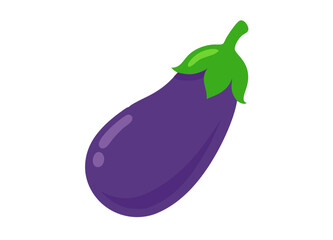 Vector Illustration of a Stylized Eggplant with a Purple Body and Green Leafy Stem