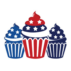 American patriotic cupcakes set isolated shilhotee vector on white background