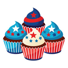 American patriotic cupcakes set isolated shilhotee vector on white background