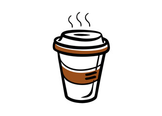 Vector Illustration of a Hot Coffee Cup with Lid and Steam Lines Indicating Freshly Brewed Coffee