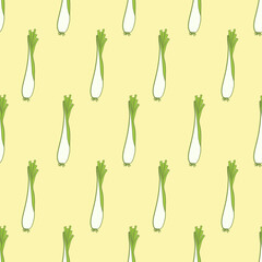 Fresh Green Onion Pattern on Light Yellow Background for Culinary Themes and Kitchen Decorations