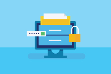 Online Storage concept, Files and folders on secured server,  Secure online storage space, Secure cloud storage.