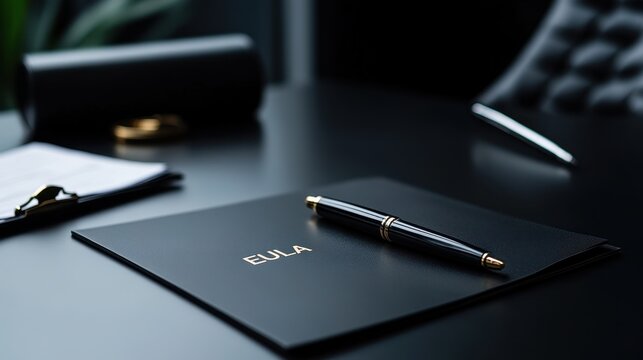 Legal Office Desk Featuring Contract and Elegant Pen, Perfect for Professional Settings & Document Signings in Modern Workspaces