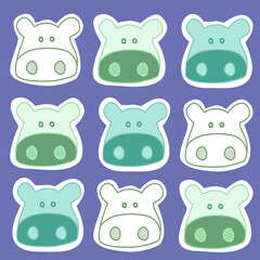 Cute Hippo Face Pattern: Seamless Repeat Design with Cartoon Hippopotamus Heads in Teal and White on Purple Background