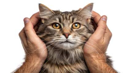 hands pet cat isolated