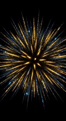 Golden and Blue Glittering Fireworks Burst Abstract Background Image