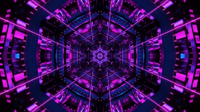 3d animated illustration of colorful neon futuristic tunnel with seamless looping