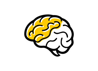 Vector Illustration of a Stylized Human Brain with Black Outline and Yellow Highlighted Left Hemisphere