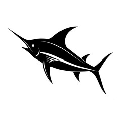 Marlin Fish Silhouette Vector Icon  White Background.