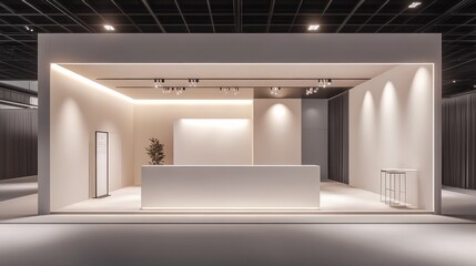 Modern, minimalist exhibition booth design with a clean aesthetic