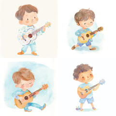 Musical Kid with Guitar Clipart Collection

