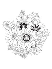 doodle flower line art coloring pages