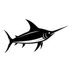 Marlin Fish Silhouette Vector Icon  White Background.