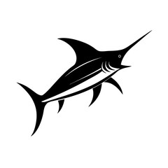 Marlin Fish Silhouette Vector Icon  White Background.