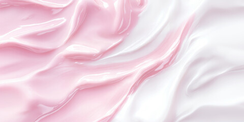 Obraz premium Smooth swirling cream texture in pastel pink and white, abstract background