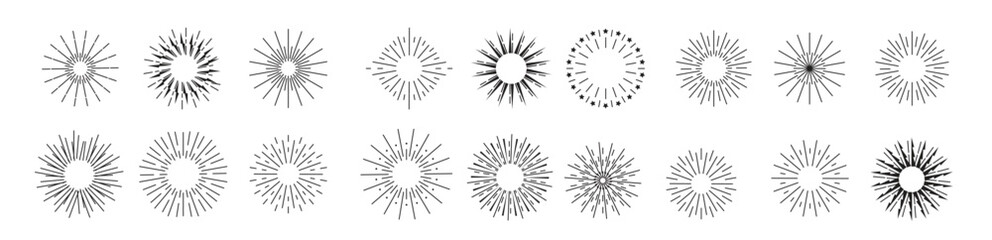 Sunbursts and borders collection. Vector illustration.