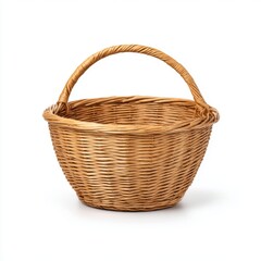 Obraz premium Wicker basket with handle isolated on white background